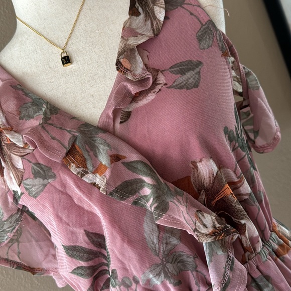 Mauve floral print dress ruffle dress - Picture 6 of 6